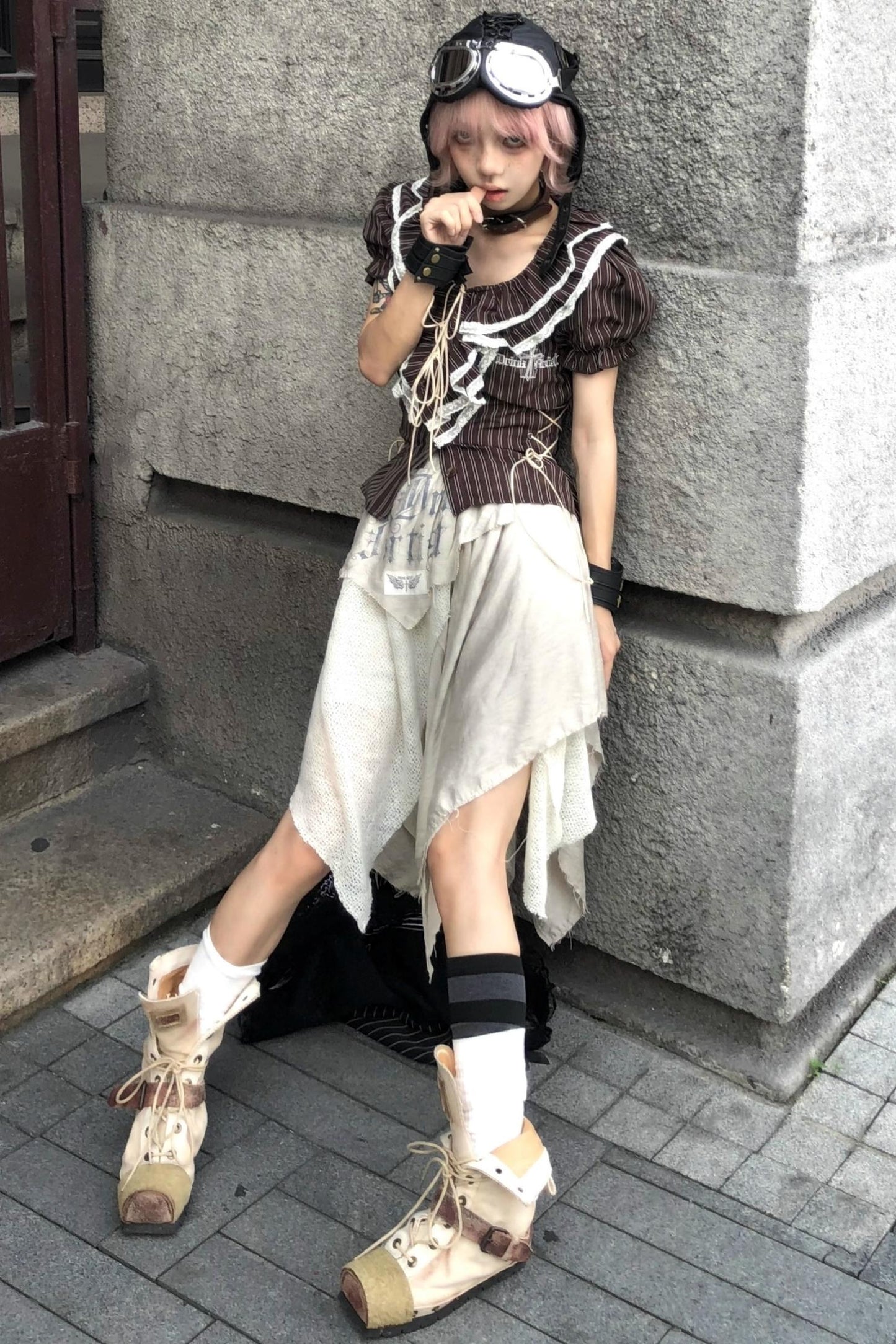 Fungus Edge Puff Sleeve Short Shirt