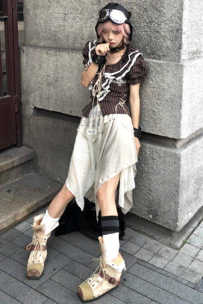 Fungus Edge Puff Sleeve Short Shirt