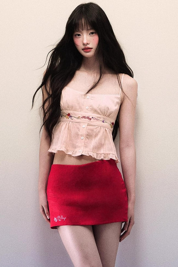 Ruffled Cotton Embroidery Camisole