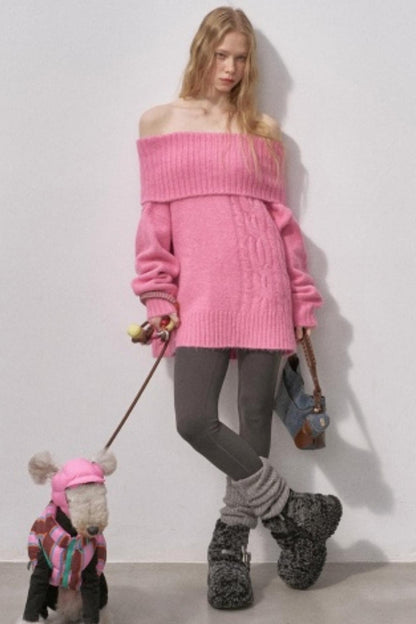 One-Shoulder Cable-Knit Sweater