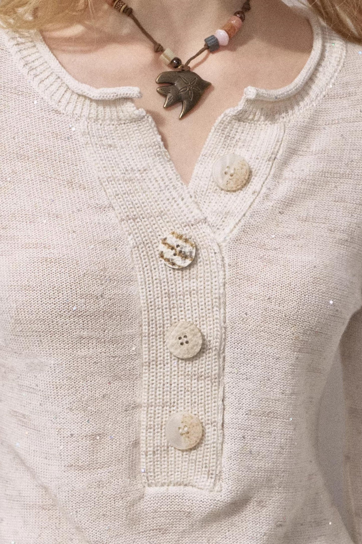 Henry Collar Sequin Knit Sweater