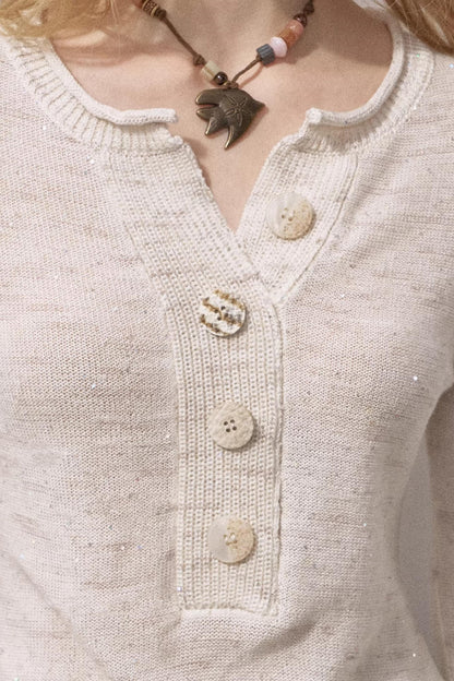Henry Collar Sequin Knit Sweater