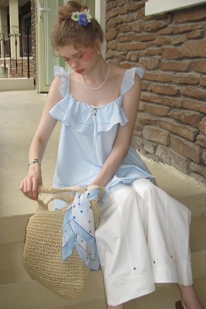 Blue Lace V-Neck Doll Top