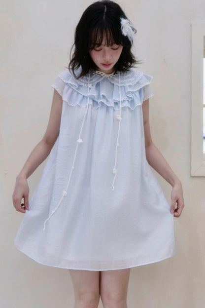 Blue Lace Ruffle Dress