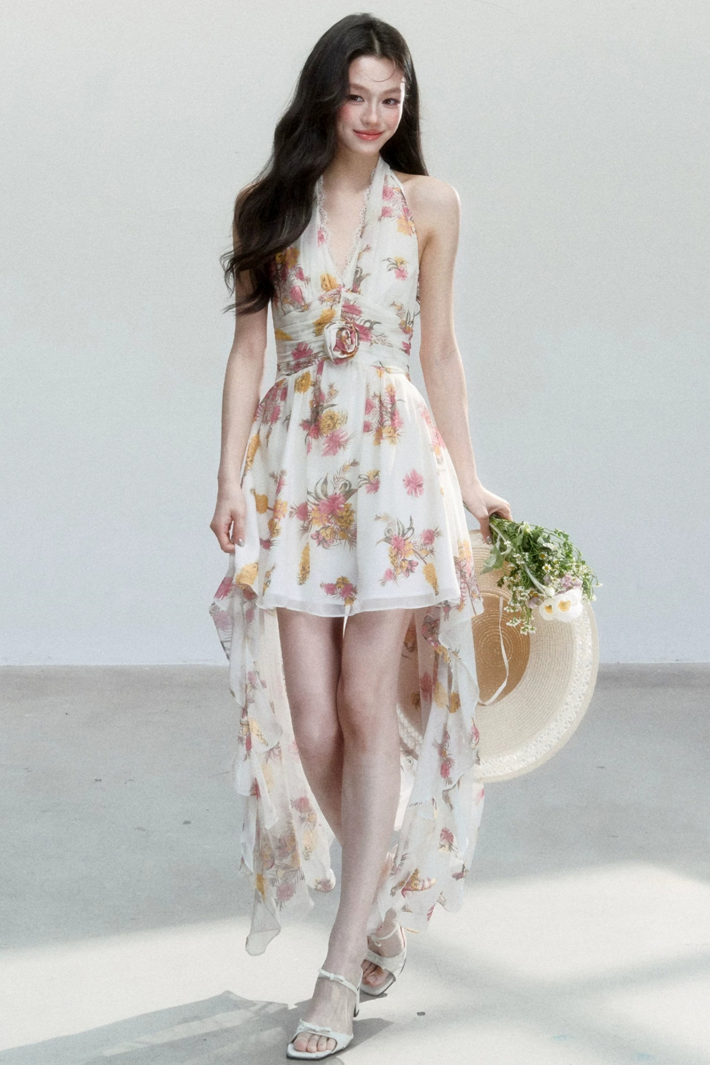 Chiffon Floral V-Neck Dress