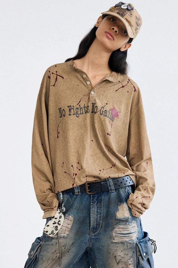 Vintage Splash Ink Henley Tee