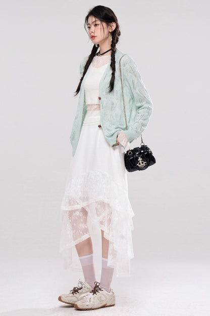 Airy Leaf Lace Knit Cardigan