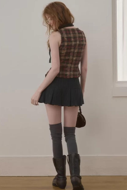 Frayed Edge Plaid Vest