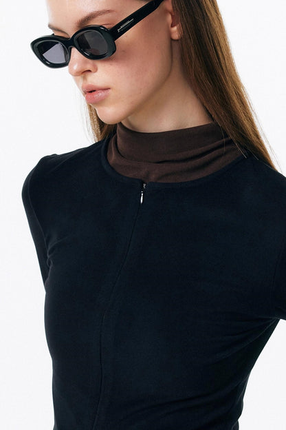 Velvet-Feel Color-Blocked Top