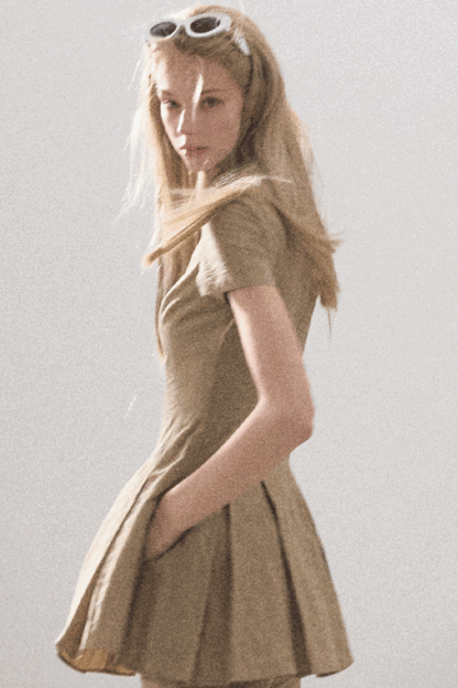 Pleated Textured Shirt Dress