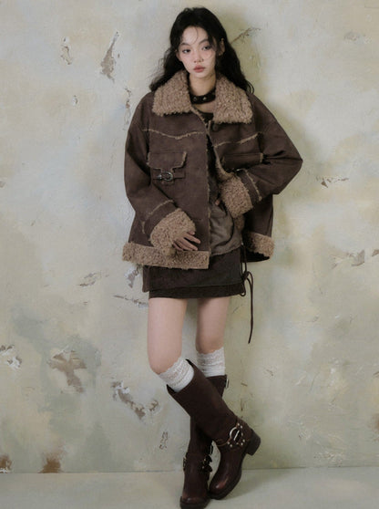 Loose Brown Plush Fur Jacket