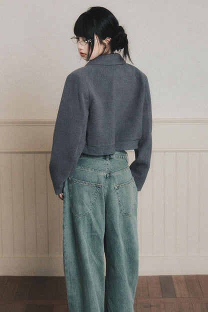 Neat Gray Lapel Short Coat