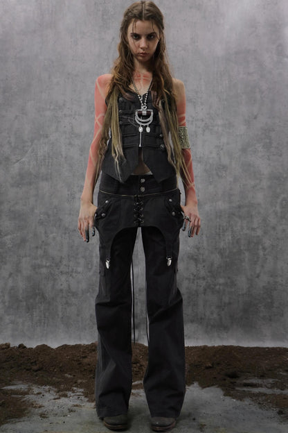 Layered Distressed Straight Cargo Pants