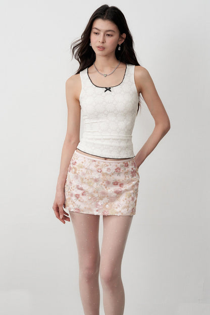 Illusion Pailletten Blumen Mesh A-Linien-Rock