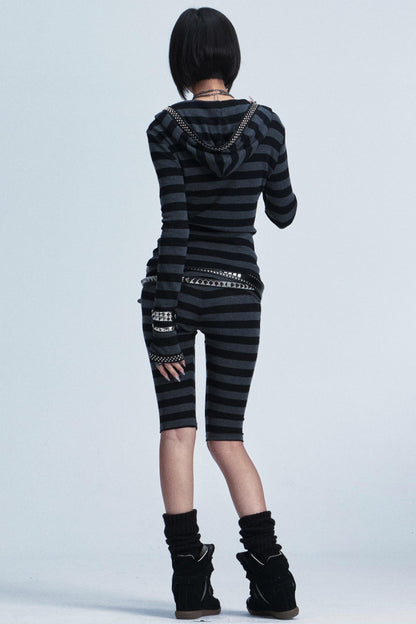 Rivet Striped Top And Shorts Set-Up