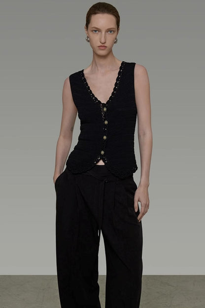 Black V-Neck Knit Top