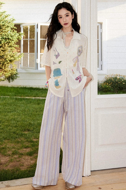 Off-White Woolen Striped Blouse
