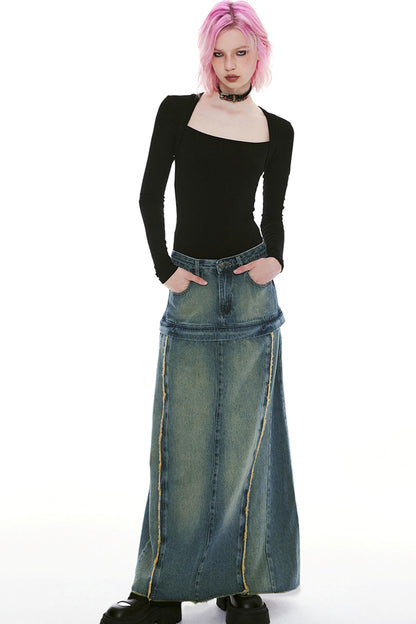 Detachable Retro Wash Denim Skirt