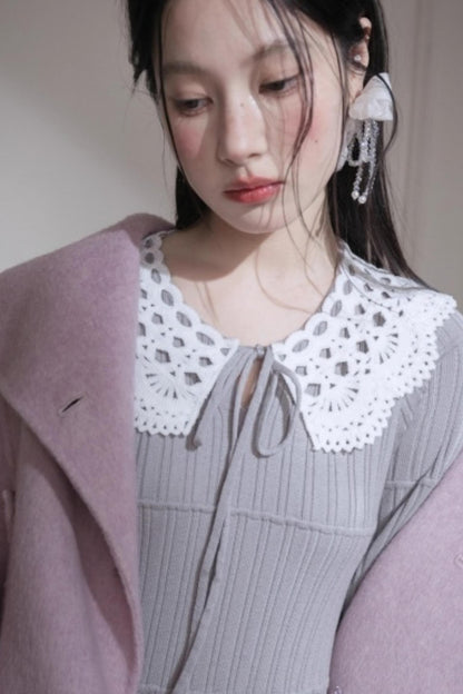 Mist Gray Lace Wool Dress