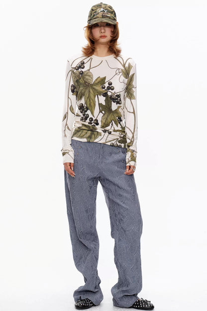 Grape Print Round Neck Sweater