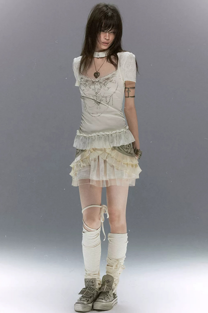 Retro Rivet Mesh Skirt