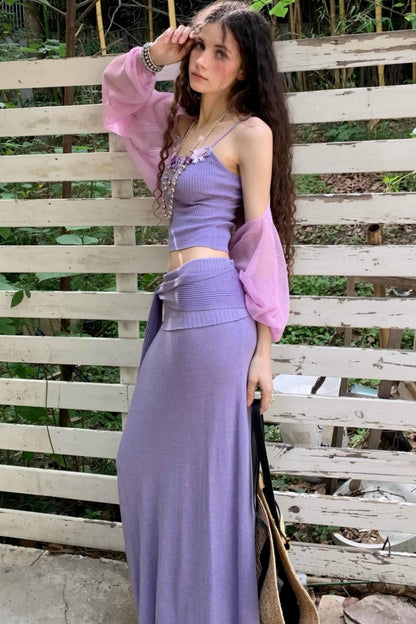 Floral Halter Skirt Cardigan Set-Up