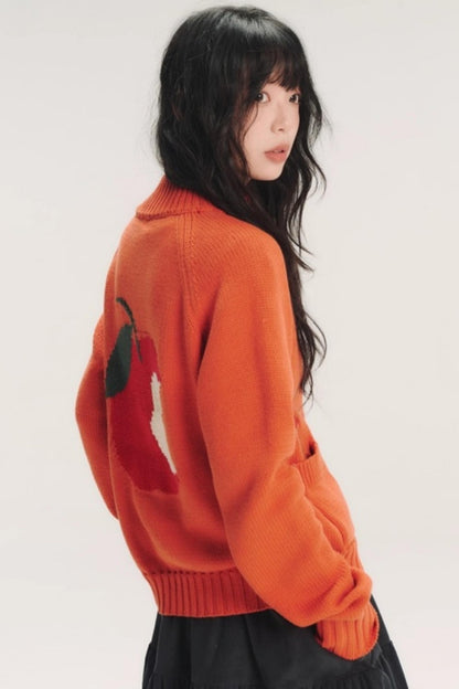 Hand-Painted Apple Embroidery Cardigan