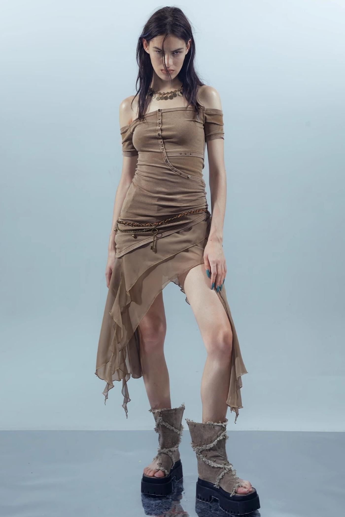 Patchwork Chiffon Asymmetrical Dress