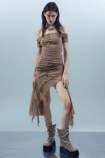 Patchwork Chiffon Asymmetrical Dress