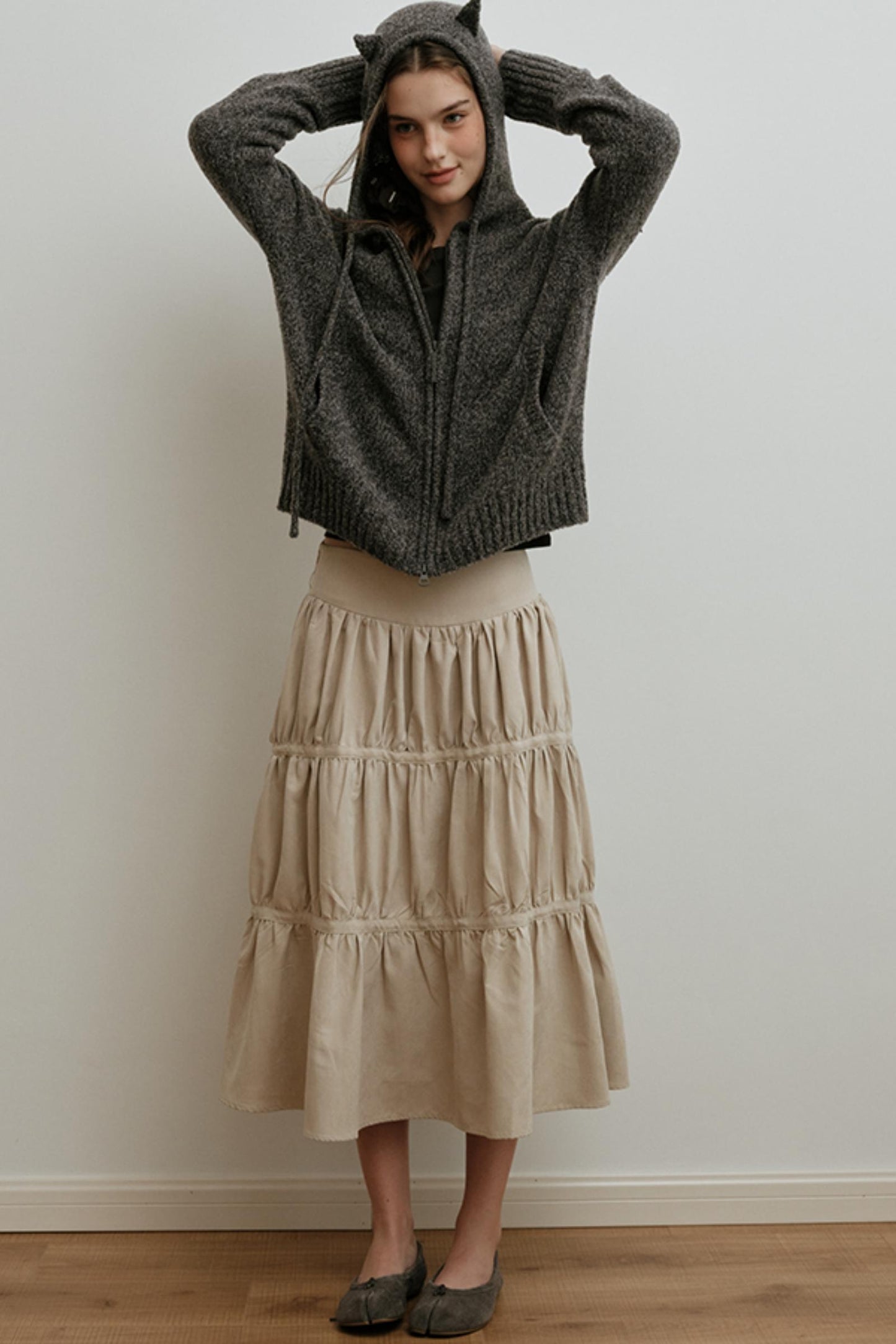 American Retro Suede Spliced Belt Umbrella Skirt