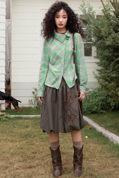 Brushed Plaid Lapel Shirt