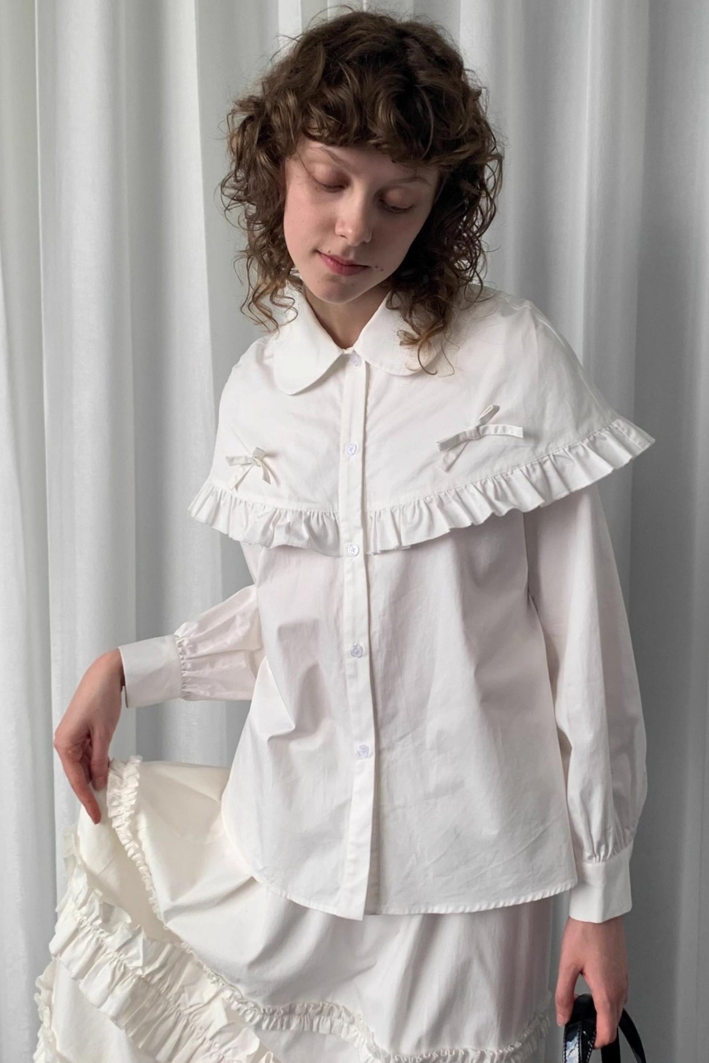 Navy Lace Doll Collar Shirt