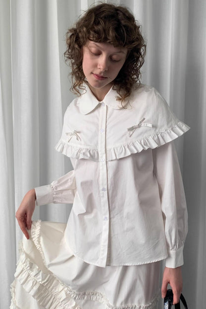 Navy Lace Doll Collar Shirt