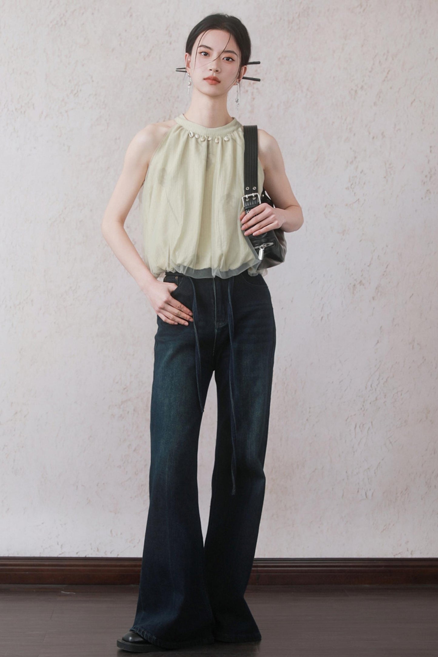 Summer Apricot Mesh Top