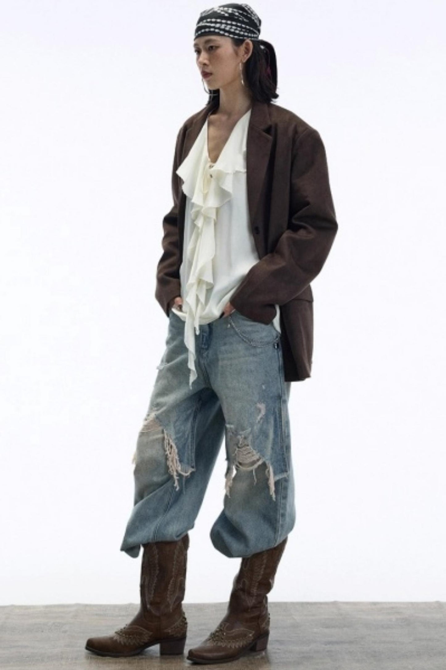 Draped V-Neck Ruffle Top