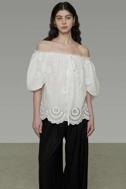 White Hollow Collar Blouse