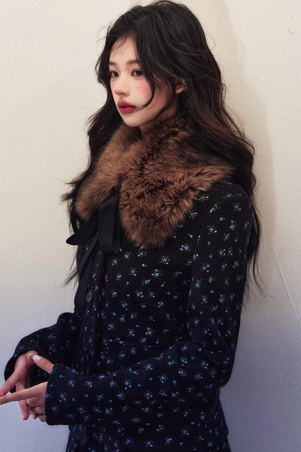 Black Floral Waffle Jacket Suit Set-Up