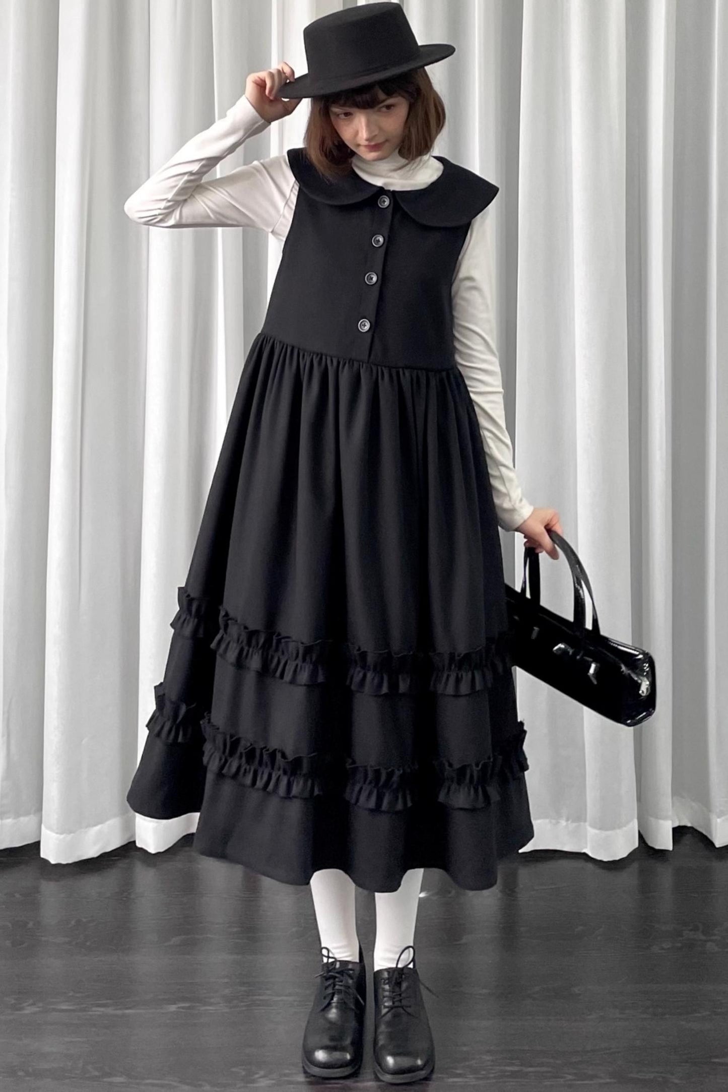 Black Woolen Layered Vest Dress