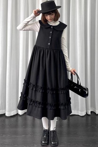 Black Woolen Layered Vest Dress