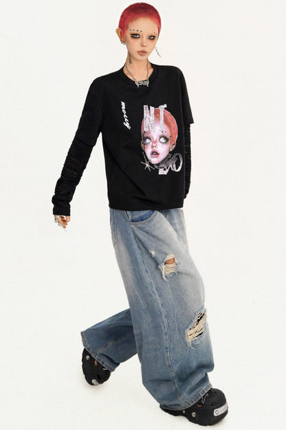 American Hot Girl Cartoon Portrait Sweatshirt