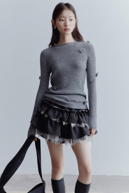 핸드메이드 눈꽃 울 베이스 레이어 탑
