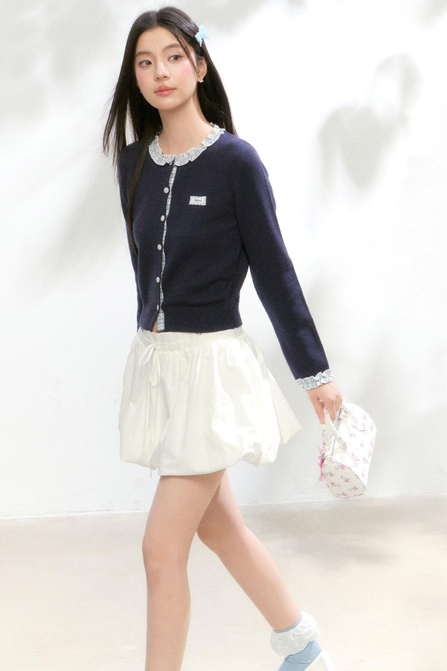 Knitted Plaid Cardigan Sweater Set-Up