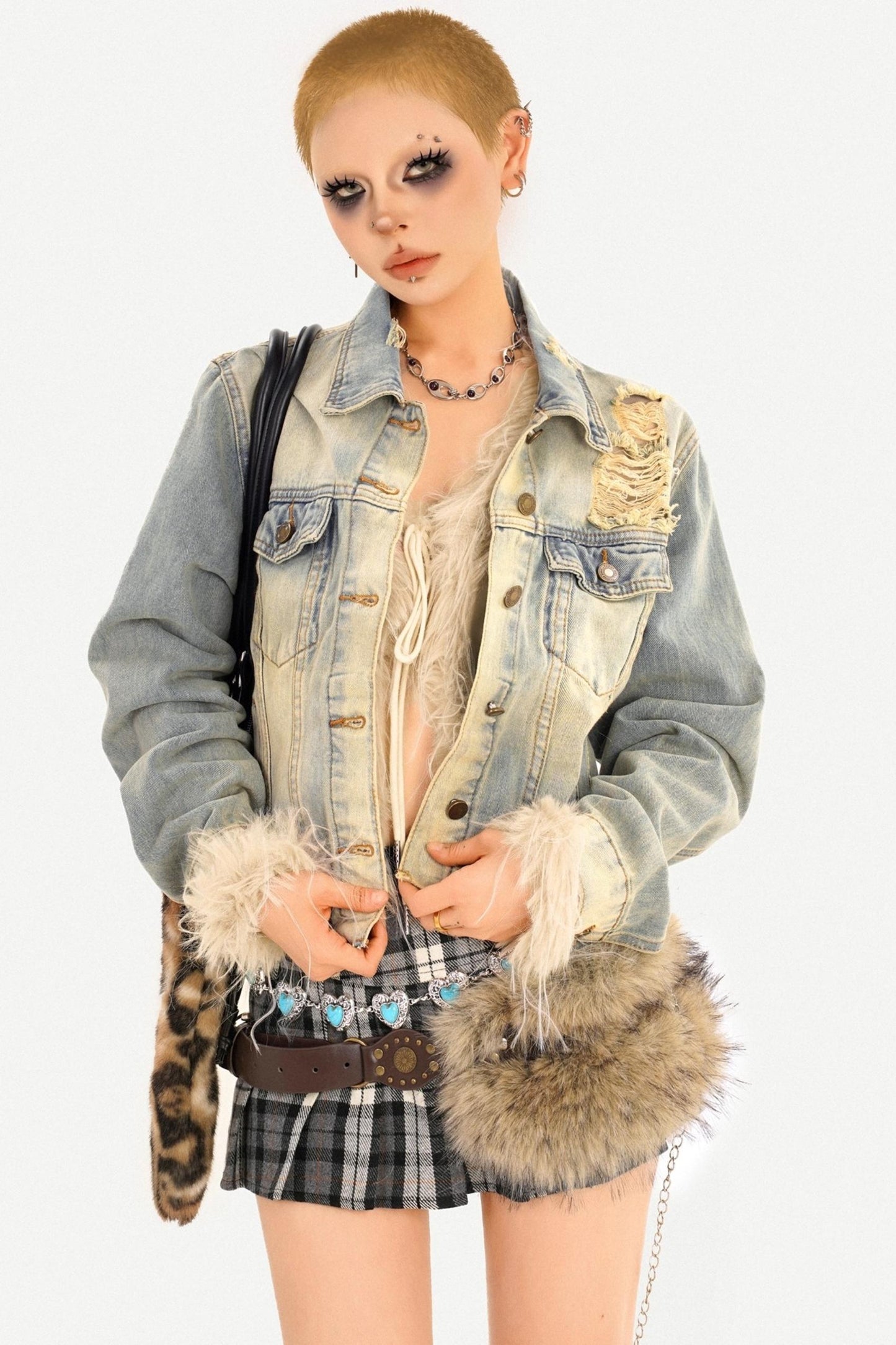 Gradient Distressed Denim Jacket