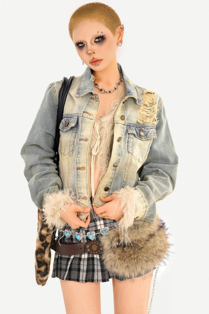 Gradient Distressed Denim Jacket
