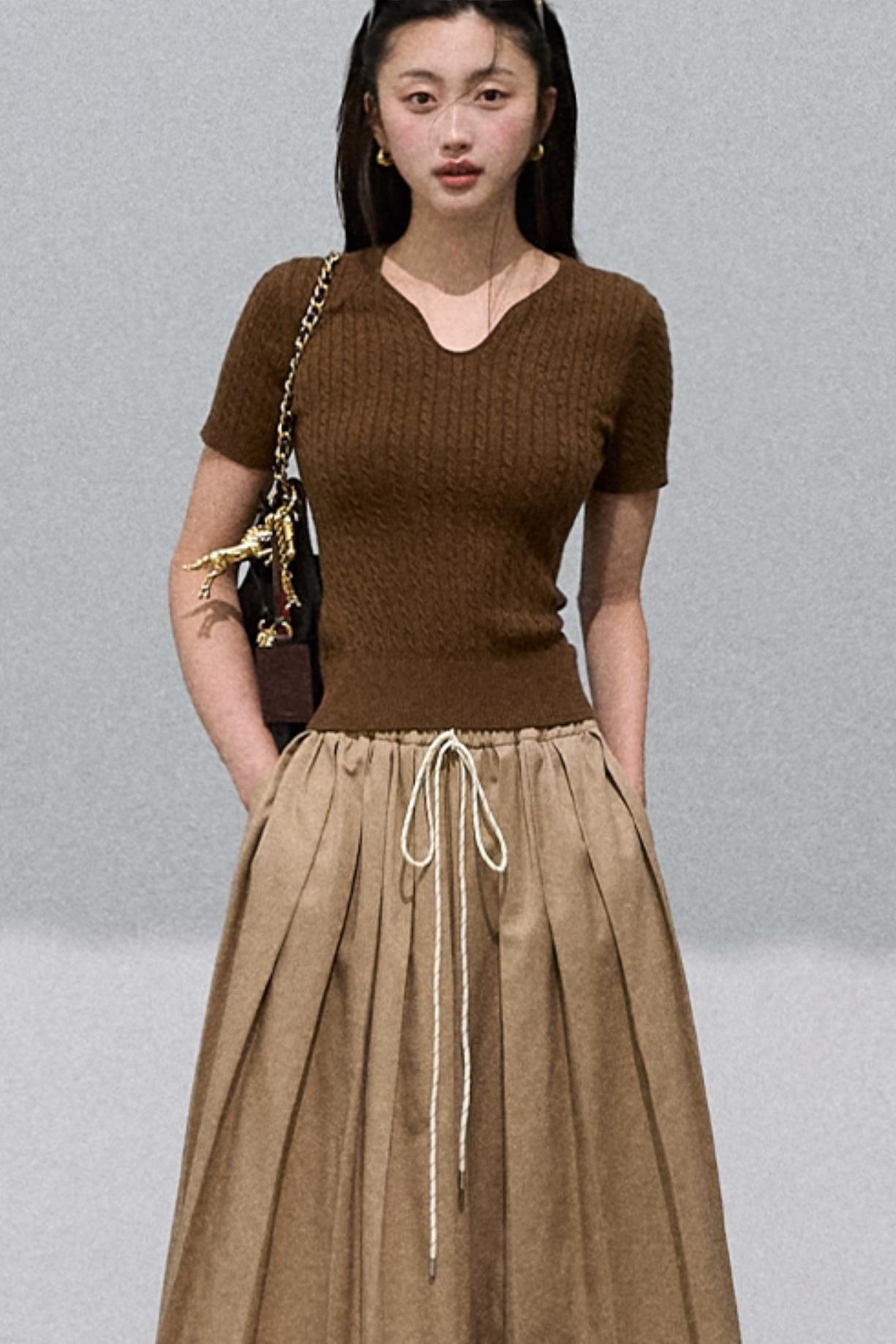 Soft Waxy V-Neck Knit Top