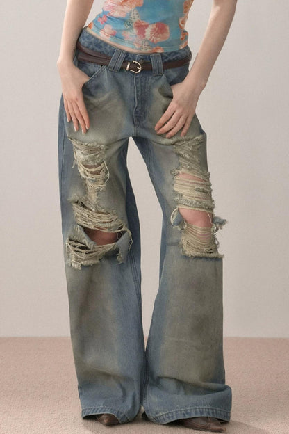 Vintage Gradient Ripped Jeans