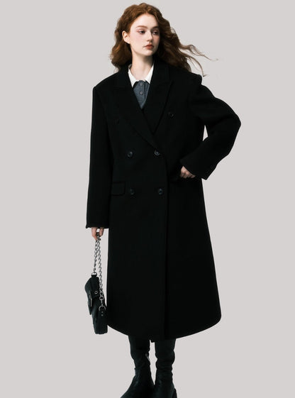 Shoulder pad wool neat long coat