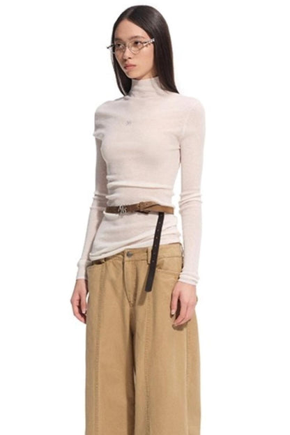 High Neck Long Sleeve Knit Wool Top