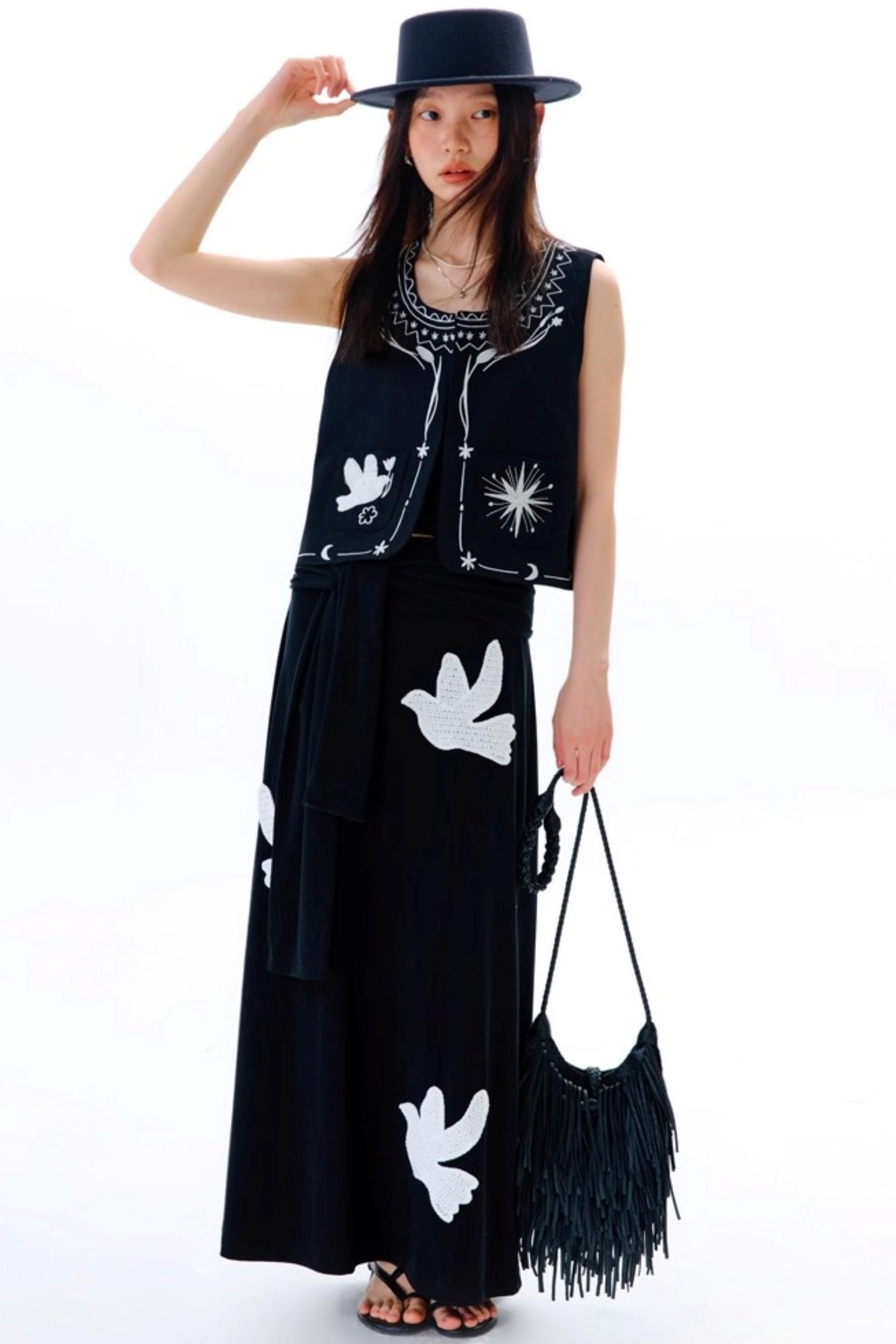 Bright Star Vintage Bird Embroidery Wool Jacket Set-Up