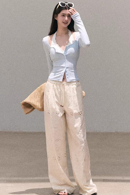 Lace-Trimmed Halter Neck Camisole